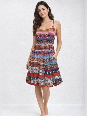 Multicolor Tribal Print Spaghetti Strap Sundress